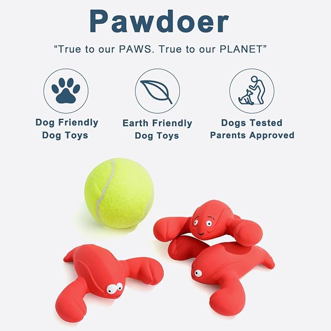 3 Pack Squeaky Dog Toys, Soft Latex Rubber Squeaky Ball for Small Dogs Puppies, Cute Bounce Squeak Lobster Pet Dog Toy