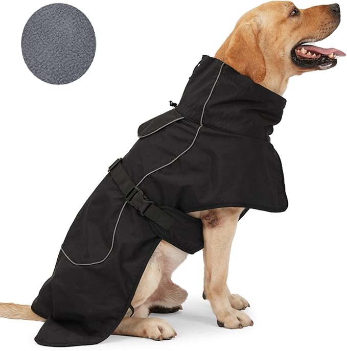 Dog Raincoat - Waterproof Dog Winter Jackets Windproof Coat with Velvet Inner Winter Dog Rain Coat with Reflective Strip,Black 3XL