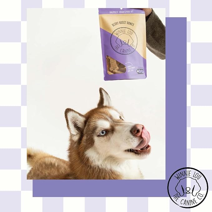 Winnie Lou Organic Healthy Dog Treats – All Natural Crunchy Dog Biscuits Made in USA with Organic Ingredients from Colorado Farms – for Small, Medium, Large Dogs - Berry Boost Bones (Pack of 2)