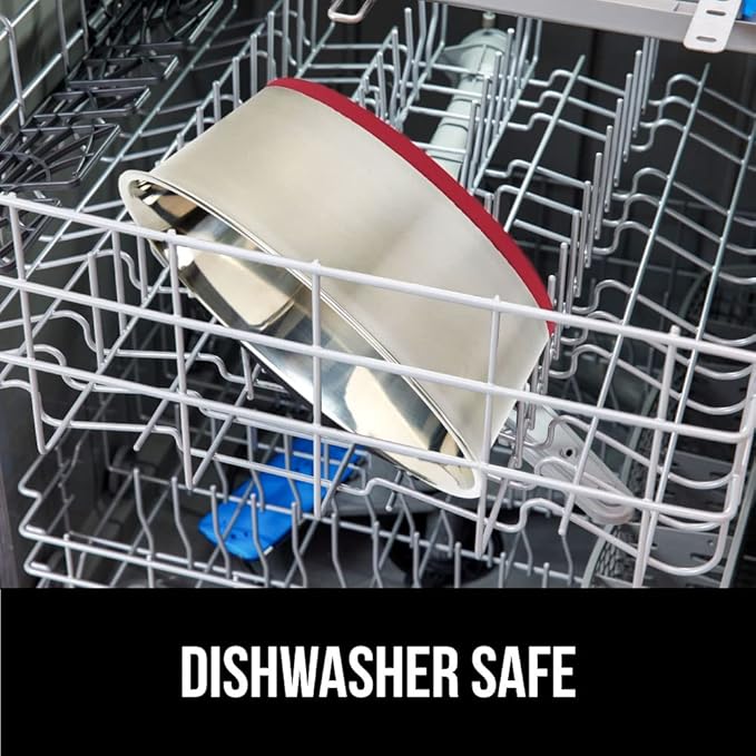 GORILLA GRIP Set of 2 Dog Bowls, Holds 6 Cups (48 fl oz), Heavy Duty Metal Food and Water Bowl for Feeding Dogs and Cats, Dishwasher Safe, Rust Resistant Stainless Steel, BPA Free Rubber Base, Red