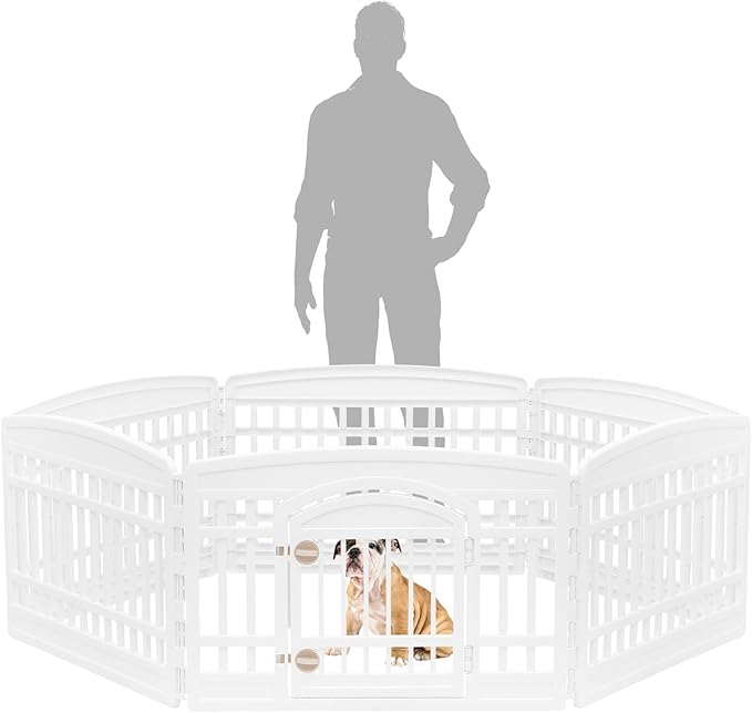 IRIS USA 24" 6-Panel Dog Playpen with Door, 61 x 61 x 24, Puppy Playpen, Dog Play Pen Indoors, Pet Fence, Puppies/Small Dogs, White