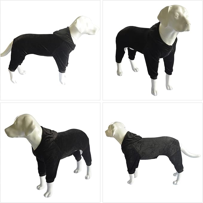 Dog Pajamas Pet Jumpsuits PJS for All Seasons, Velvet Dog Hoodies 4 Legs Four Feet Dog Onesies Stylish PJS Puppy Costume Cotton Liner Warm Pet Clothes for Small Medium Large Dogs Black S