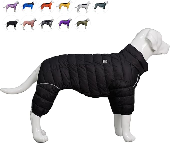 Lovelonglong Dog Coat Dog Warm Jacket, 4 Legs Covered Waterproof Windproof Reflective Warm Dog Vest, Zippered Adjustable Outdoor Dog Snow Jacket for Small Medium Large Dogs Black L