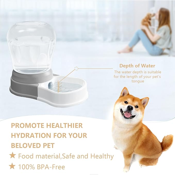 1 Gallon Automatic Dog Water Bowl Dispenser,Large Capacity Water Feeder for Cats and Dogs, BPA-Free,1 Gallon Grey