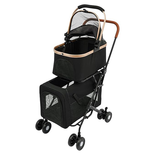 Double Pet Stroller for Small and Medium Dogs with Detachable Carrier,Cat Carriers for 2 Cats with 4 Lockable Heels,Multifunctional Pet Carrier,Black