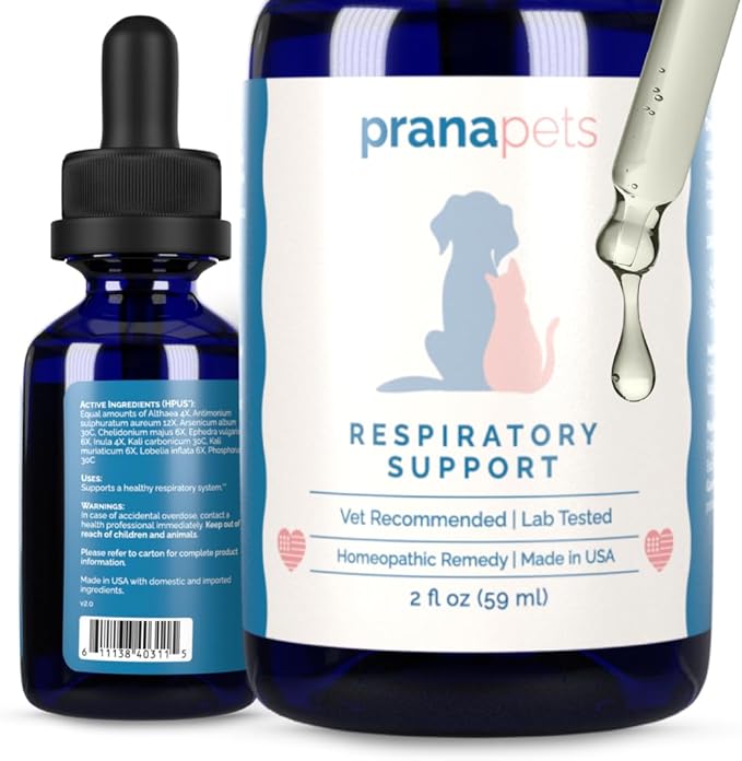PranaPets Respiratory Support Supplement for Dogs & Cats | Naturally Promotes Optimal Respiratory Function in Pets | Safely aids with Symptoms of Seasonal Allergies