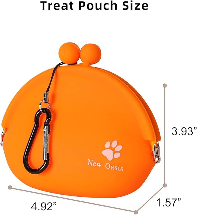 New Oasis Dog Treat Pouch, Big Silicone Dog Treat Pouch Reusable, Dog Training Treat Pouch Portable Treat Pouches for Pet Training Dog Pouch for Training Coin Purse Key Case, Orange