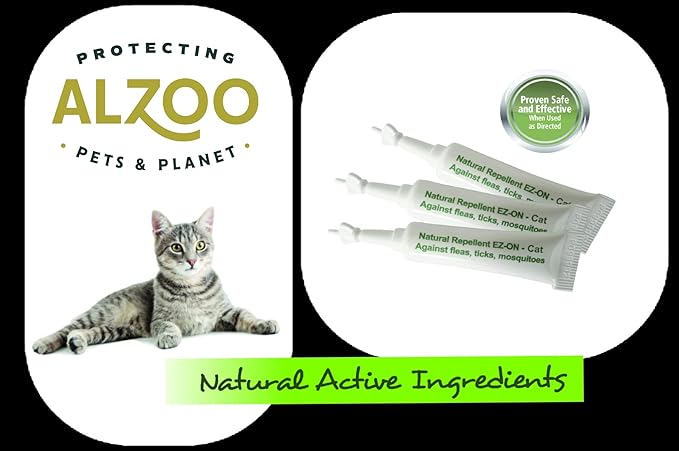 Natural Flea & Tick Squeeze-On for Cats, Helps Repel Fleas, Ticks & Mosquitos, Up to 3-Months Protection, Plant-Based Active Ingredients, Water-Resistant, 3 EZ-On Applicators Per Pack