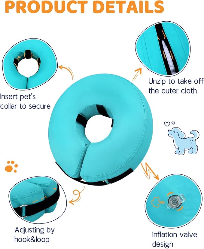 Supet Inflatable Dog Cone Collar Alternative After Surgery, Doggie Neck Donut Collar Recovery ECollar for Post Surgery, Soft Dog Cone for Small Medium Puppies Cats
