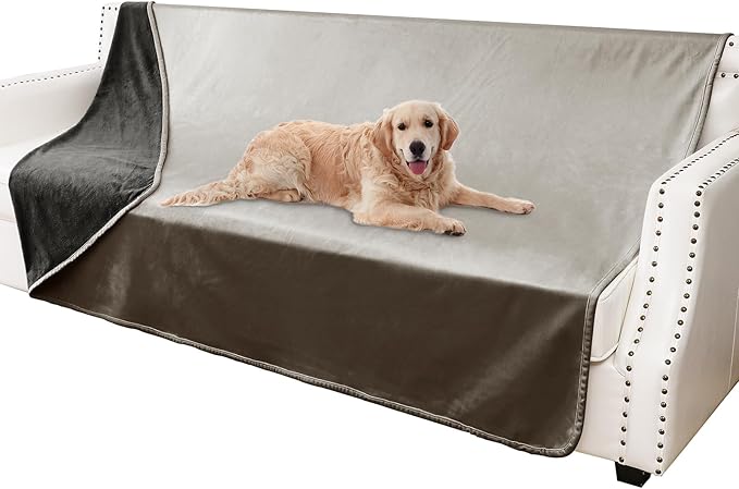 Waterproof Dog Blankets, Washable Pee Proof Pet Blanket for Couch, Soft Reversible Puppy Throw Furniture Protector Cover for Bed Sofa-68"x82",Light Brown+Dark Brown