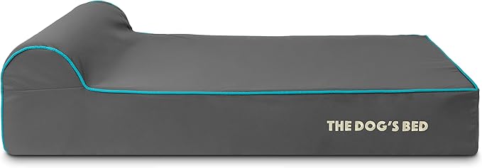 The Dog’s Bed Orthopedic Headrest Dog Bed Large Grey/Blue, Memory Foam, Pain Relief for Arthritis, Hip & Elbow Dysplasia, Post Surgery, Lameness, Waterproof Washable Cover
