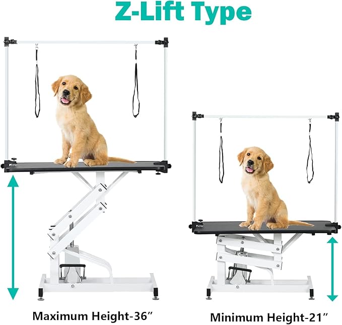 Hydraulic Pet Grooming Table for Large Dogs Professional Heavy Duty Adjustable Height - Portable Trimming Table Drying Table w/Arm/Noose, Maximum Capacity Up to 330Lb, 42.5''/ Black