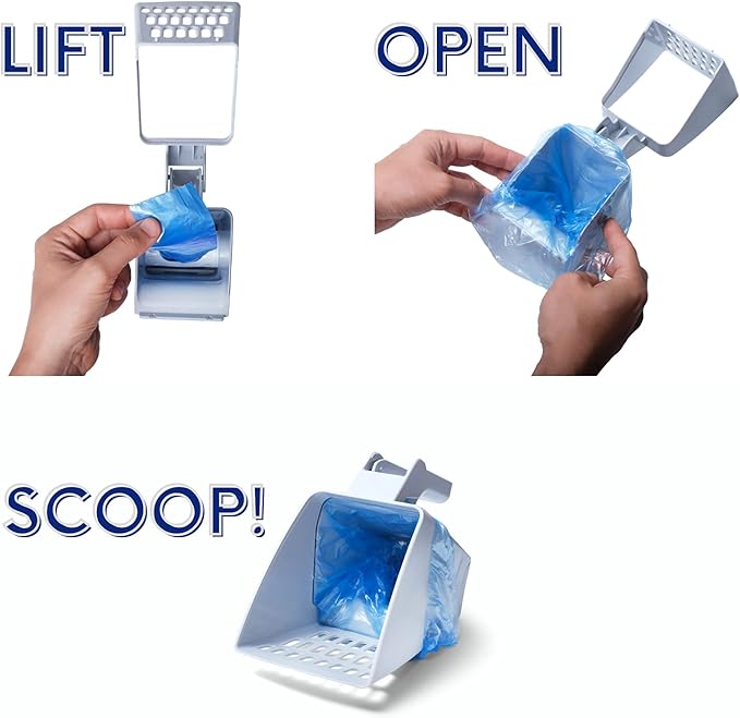 PURRFECT POUCH Cat Litter Shovel with Built-in Scooper & Holder | Kitty Pooper Scooper & Sifter | Includes 1 Roll of Litter Scoop Bags