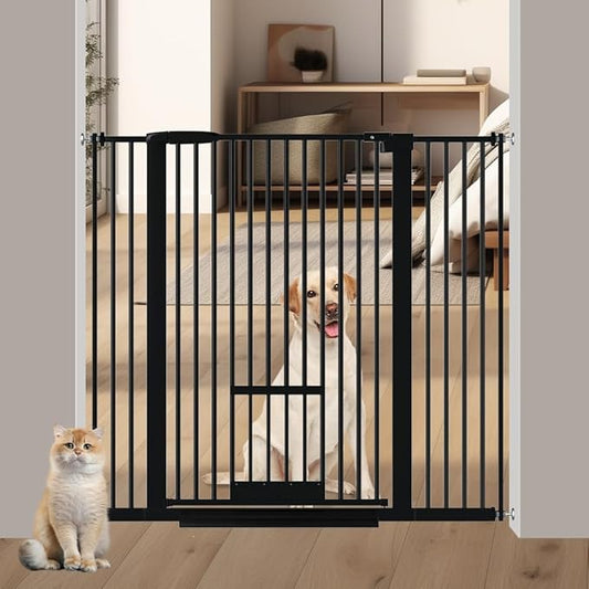 40.55" Tall 1.37" Ultra Narrow Spacing Dogs Pets Baby Gate with Door for Doorway Cat Safety Proof Indoor 30.12-45.87" Extra Wide Puppy Pressure Mounted No Drill White Black Metal Hallway