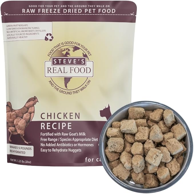 Steve's Real Food Freeze-Dried Raw Nuggets - Chicken Recipe - Raw Pet Food for Dogs and Cats - 20 oz