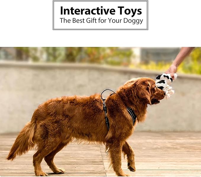 COWIE - Durable Plush Cow Dog Toy with Rope – Soft Chew Toy for Puppies Small Medium & Large Dogs – Crinkle Ears, Teeth-Cleaning & Interactive Squeaky Dog Toys