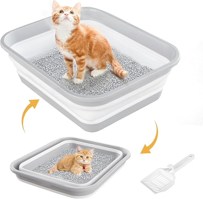 Senior Cat Litter Box, Three Legged Arthritic Open Low Entry for Sick Frail Handicap Disabled Cats, Older Elderly Corner