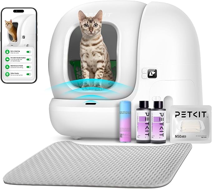 PETKIT 2025 Upgraded Automatic Cat Litter Box 2-Way Odor Remover & 20 Trash Bags,App Control Smart Robot with Anti-Scratch Inner Mat, Self-Cleaning Cat Litter Box True Integration & Structure Safety