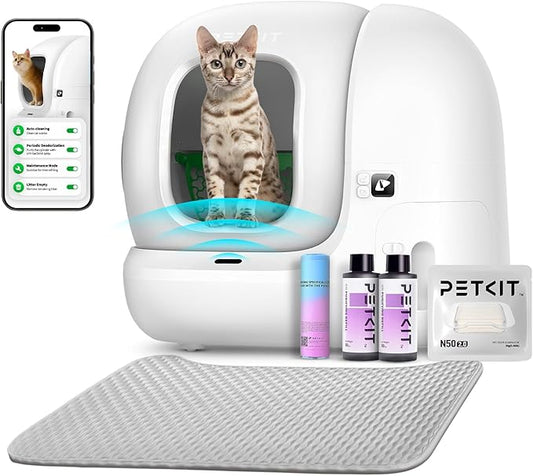 PETKIT 2025 Upgraded Automatic Cat Litter Box 2-Way Odor Remover & 20 Trash Bags,App Control Smart Robot with Anti-Scratch Inner Mat, Self-Cleaning Cat Litter Box True Integration & Structure Safety