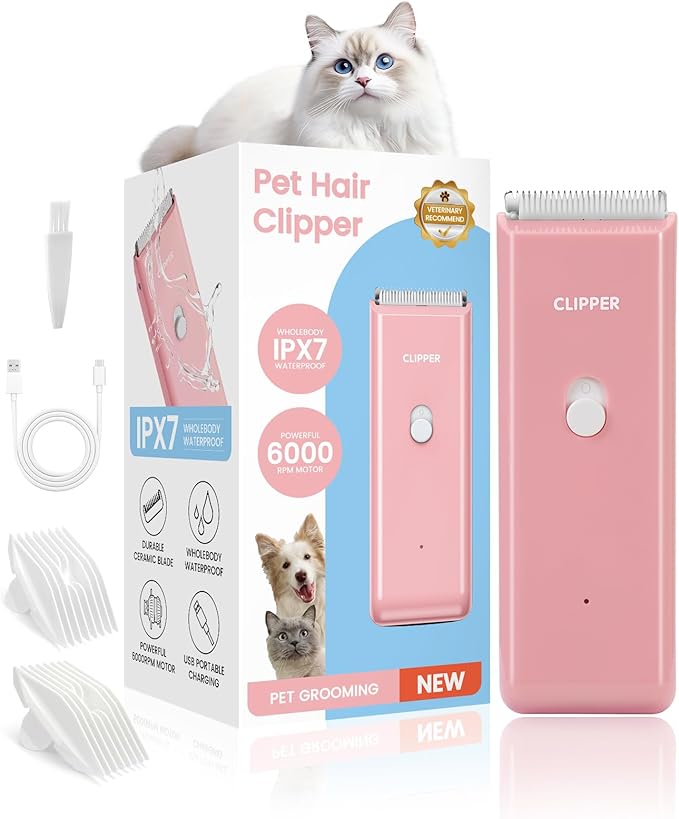 Upgrade Home Professional Dog Grooming Kit Clipper for Matted & Long Hair, Cordless Pet Shaver Low Noise USB Rechargeable for Cats, Small&Medium Dogs, Handy Pet Hair Grooming Trimmer, Pink