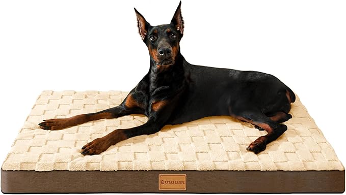 Patas Lague Orthopedic XL Dog Bed Large Sized Dog 42''X28'', Waterproof Soft Comfortable Egg Crate Foam Large Pet Beds Crate Mat with Removable Washable Cover and Nonskid Bottom, Brown