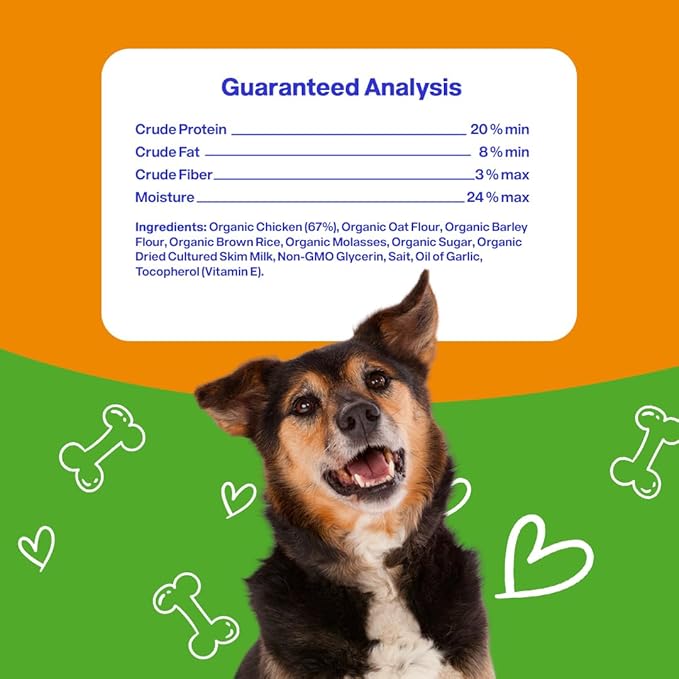 Organic Chicken & Brown Rice Dog Treats, 2 Pound Bag, 100% Organic, Made in The USA, Corn, Soy & Wheat Free, No by-Products, Real Meat Dog Treat