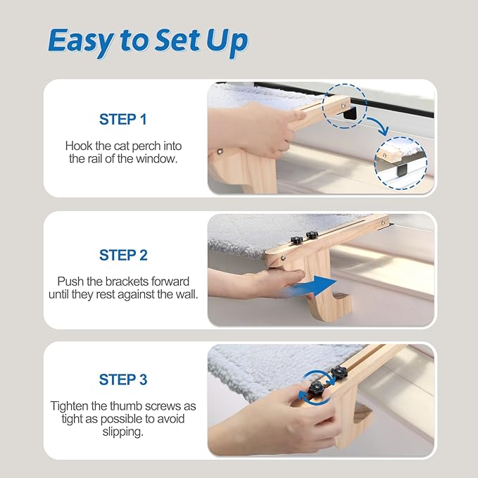 Zakkart Easy Seat Cat Perch for Window Sill - Hammock Design w/Pine Wood & Robust Metal Frame - Cat Window Seat for Large Cats and Kittens (Natural Color Wood w/White Bed, Medium (23''W x 14''D))