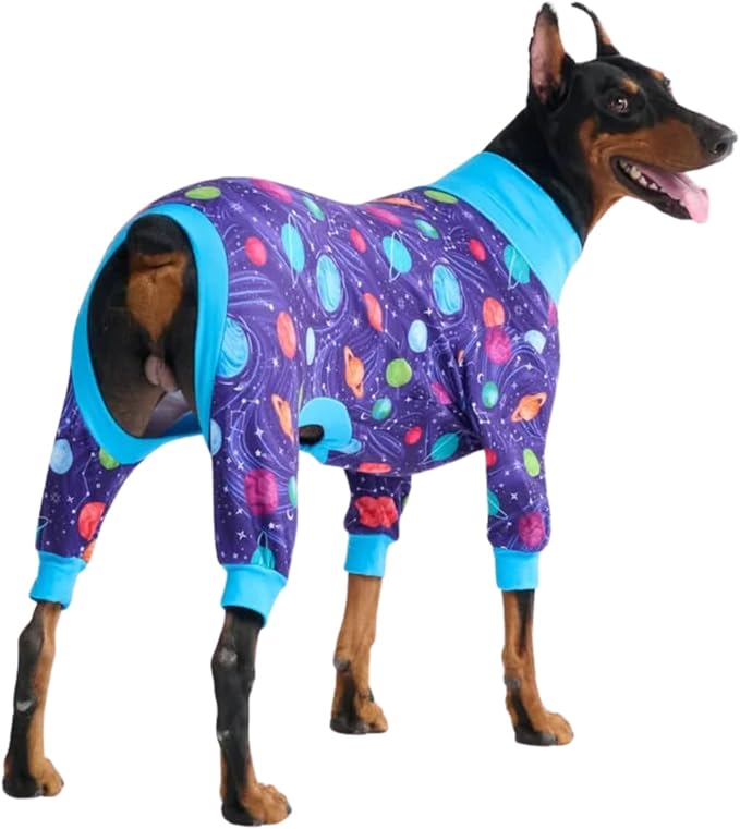 Spark Paws Dog Pajama, Dog Recovery Suit Male, Onesie, Ultra-Soft and 4-Way Stretch, for Small Medium and Large Breeds - Planets - 4XL