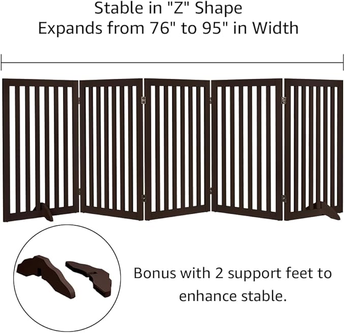 unipaws 36”H Free Standing Pet Gate for Dogs and Cats, Tall Wooden Dog Gates for Doorway, Stairs, Dog Room Divider, Foldable Pet Fence for The House, Expandable Barrier, Indoor Use, Espresso