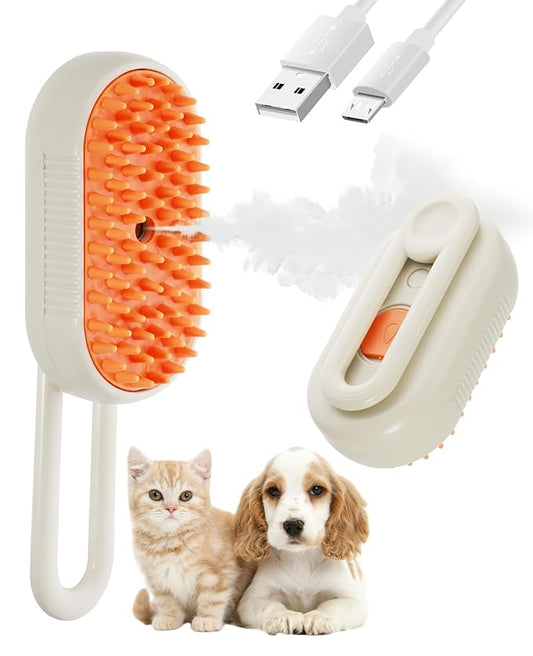 Cat Steam Brush for Shedding - 3 in 1 Steam Cat Brushes for Grooming and Massage - Adjustable Pet Brush with Steam for Dogs, Removing Tangled and Loose Hair (Beige)