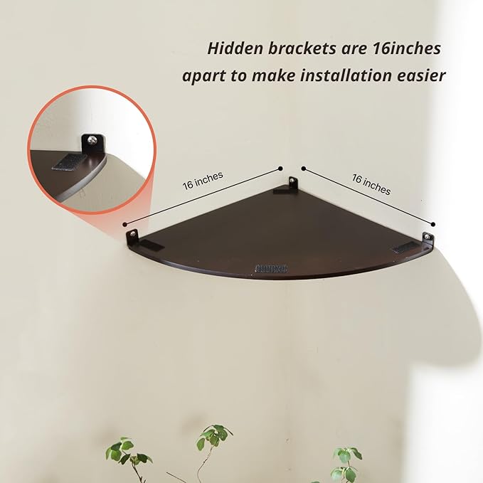 Wall Mounted Corner Cat Bed - Cat Shelf with Comfortable Cushion - Minimalistic Cats Furniture for Indoor Cats - Climbing Perch for Wall, Walnut