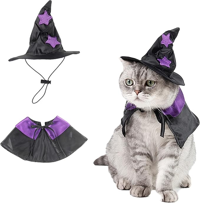 Halloween Pet Cloak Witch Hat Witch Cloak Costume for Small Dogs and Cats Halloween Clothes (L)