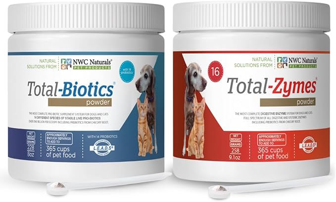 NWC Naturals Twin Pack - Probiotics and Digestive Enzymes for dogs and cats one Total-Zymes and one Total-Biotics 8-Ounce