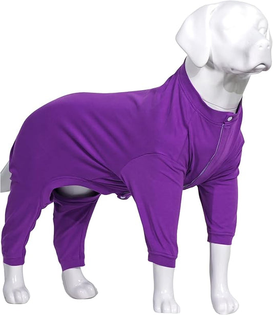 Lovelonglong Four Feet Dog Lightweight Pajamas, Pure Cotton Dog Jumpsuits 4 Legs Dog Onesies T-Shirt Stylish PJS Puppy Costume for Large Medium Small Dogs Purple XS
