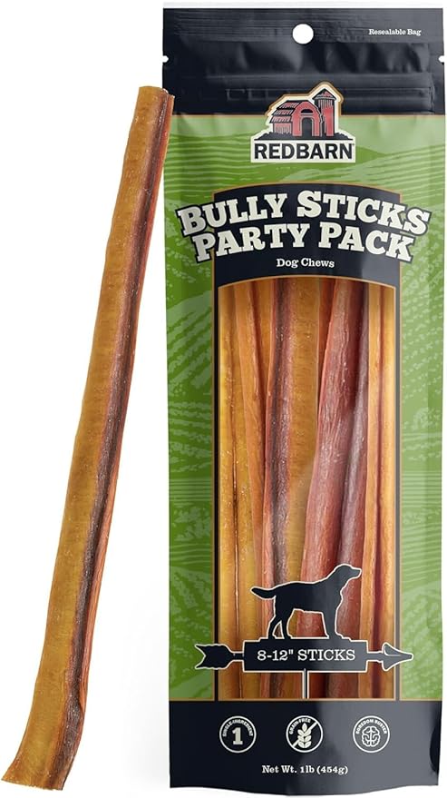 Redbarn Pet Products All Natural 8-12" Bully Sticks for Medium/Large Dogs - Healthy Long Lasting Chews Variety Party Pack - 100% Beef Single Ingredient Low Odor Rawhide Free - 1lb - Packaging May Vary