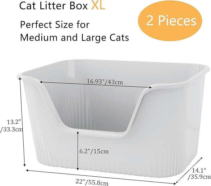 2-Piece Extra Large Litter Box with High Sides for Multi Cats, Jumbo Big Litter Box, Easy Clean&Odor Control, Anti-Splashing&Leak-Proof, Grey