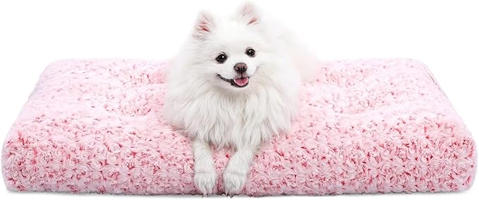 KSIIA Washable Dog Bed Deluxe Plush Dog Crate Beds Comfy Kennel Pad Anti-Slip Pet Sleeping Mat for Large, Jumbo, Medium, Small Dogs Breeds, 29" x 21", Pink