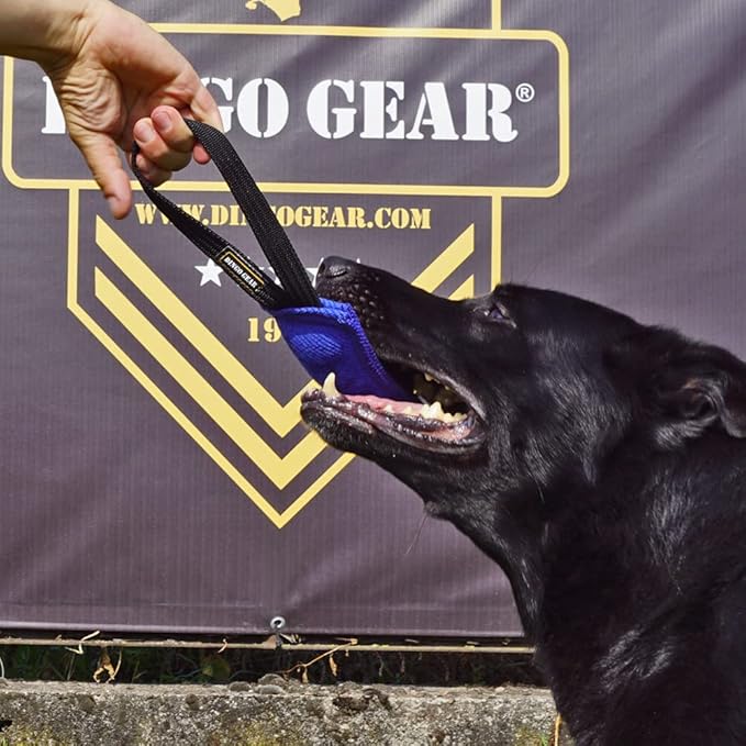 Dingo Gear French Linen tug Toy for Dog, Dog Bumper for Training, Agility, tug of war, Dog bite Pillow for Strong Dog, 1handle 4" Black S00089