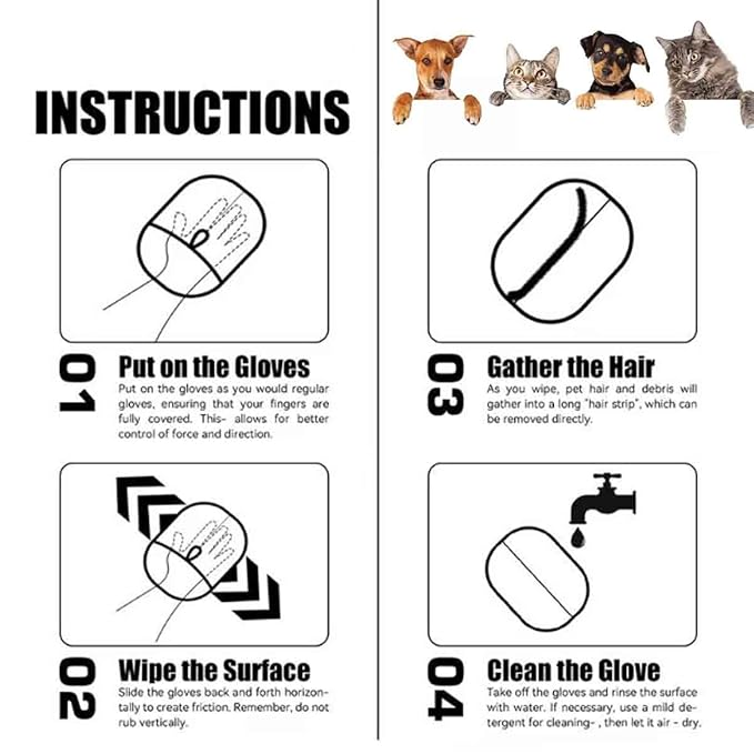 Electrostatic Pet Hair Removal Gloves, Static Removal Gloves for Pet Hair, Double-Sided Reusable Cat & Dog Electrostatic Gloves for Couch, Clothing, Carpet, Car Seat (Yellow, 1PC)