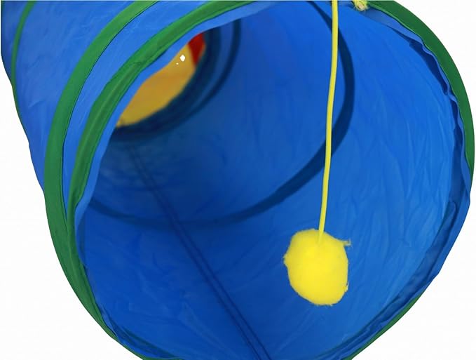 Cat Toys - 4-Way Tunnel for Indoor Cats with Peek Hole & 2 Mice - Large Foldable Rainbow Tube with Hanging Ball for Kittens, Rabbits, Small Dogs - Ideal Cat Toy