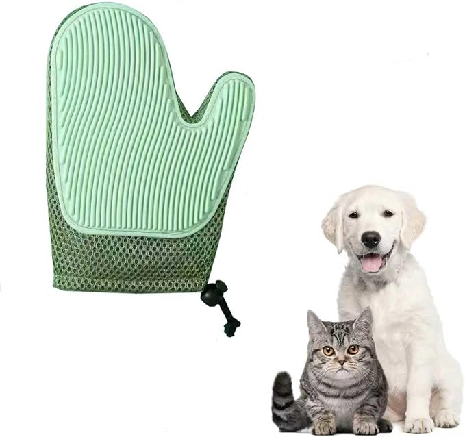 Pet Hair Remover Gloves Bath Brush Gentle Shedding Brushes,Pet Hair Remover Tool for Carpet, Curtain, Clothing, Couch, Car Seat (Green)