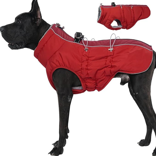 Dog Coat Winter Warm Dog Jackets for Large Dogs Reflective Snowsuit with Harness Fleece Dogs Snow Jacket Waterproof Pet Clothes for Cold Weather