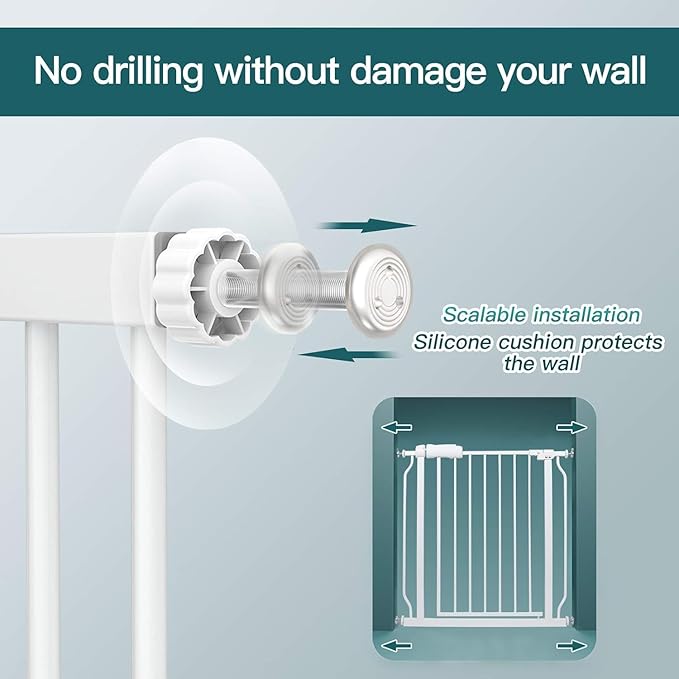 Extra Wide Baby Gates Large Long Dog Gates for The House Doorways Stairs Pressure Mount Dog Pet Gate Walk Through Metal Child Indoor Safety Gates (White, 76.38"-86.3"/194-219CM)