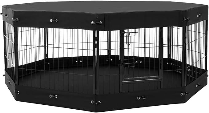 VEVOR Foldable Dog Playpen, 8-Panel Metal Pet Exercise Pen, 24"x24" Dog Fence with Door, Storage Bag, Top Cover, and Bottom Pad for Indoor and Outdoor Use - Ideal for Dogs, Cats, and Small Animals