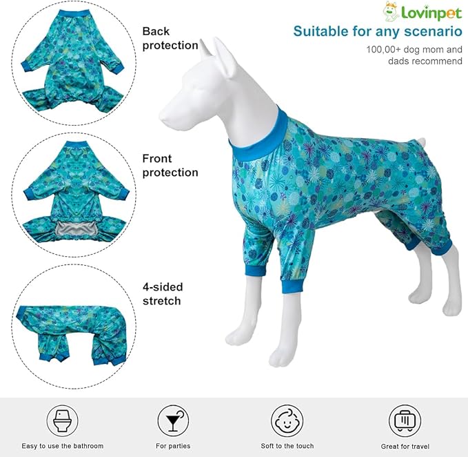 LovinPet Dog Sweatshirts for Size Large Boy Dogs, Pet Anxiety Calming Shirt, Pajamas for Pitbulls,Sea Plants Turquoise Print, Pitbull Clothes, Pajamas for Large Dogs, Medium