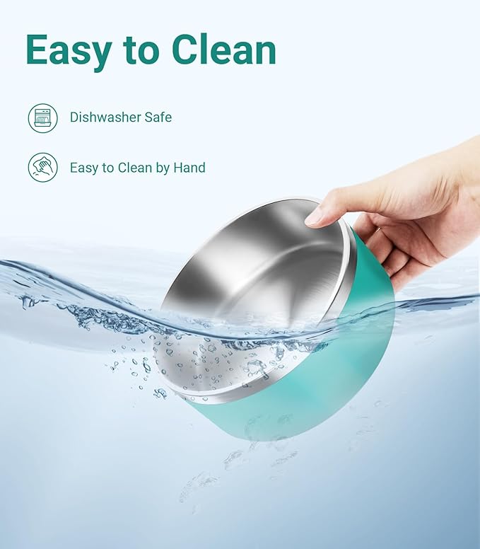 Dog Bowl, Stainless Steel Dog Food and Water Bowl with Non Slip Quiet Bottom, Easy to Clean, Dishwasher Safe, 64oz, Deep Green