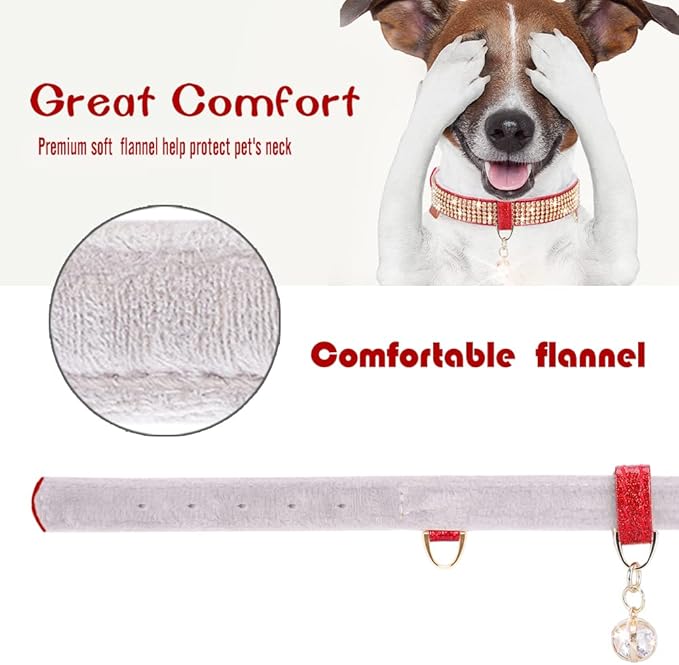 PetsHome Cat Collar, Dog Collar, [Bling Rhinestones] Premium PU Leather with Pendant Adjustable Collars for Small to Medium Dog Medium Red