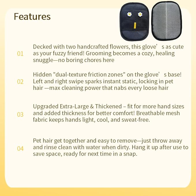 Extra Large Thickened Pet Hair Removal Glove for Dogs & Cats, Upgraded Reusable Electrostatic Pet Grooming Magic Glove with Cute Design for Furniture, Sofa & Clothes