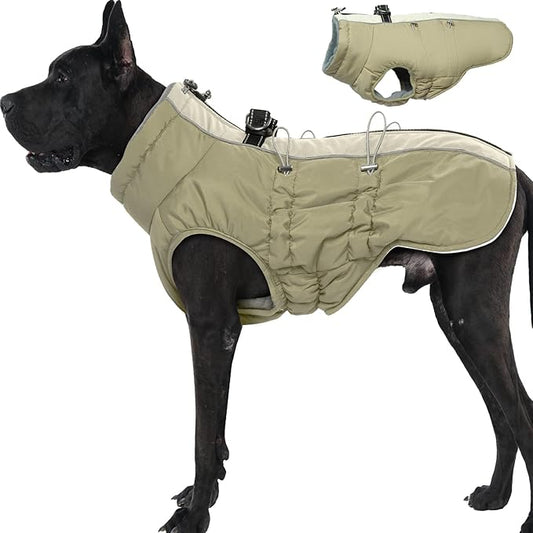 Dog Coat Winter Warm Dog Jackets for Large Dogs Reflective Snowsuit with Harness Fleece Dogs Snow Jacket Waterproof Pet Clothes for Cold Weather