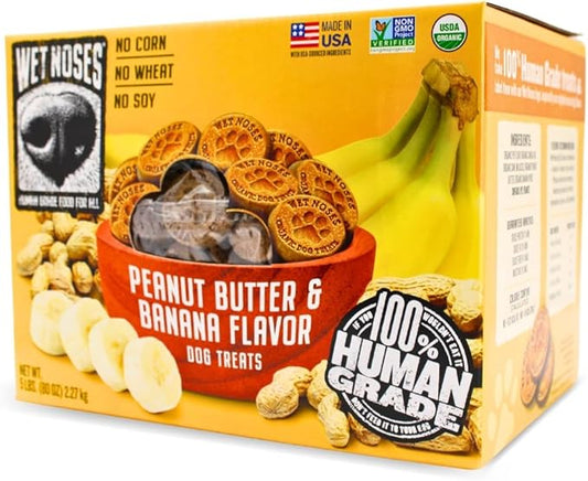 Organic Crunchy Dog Treats – for All Pet Sizes, Breeds – Senior Dog Snack – 100% Human-Grade – Delicious Chews for Dogs – Grain-Free Peanut Butter & Banana, 5 Lb. Package may vary.